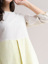 Buy Colour Block Box Pleated Dress - Cream And Yellow Online | Pink Fort