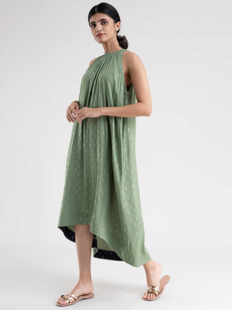 Buy Green Foil Print High-Low Dress Online | Pink Fort