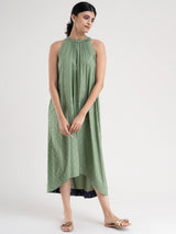 Buy Green Foil Print High-Low Dress Online | Pink Fort