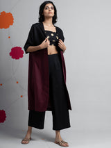 Buy Black And Maroon Color Block Stand Collar Overlay Online | pinkfort