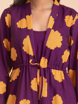 Buy Purple and Yellow Floral V neck Overlay Online | Pink Fort