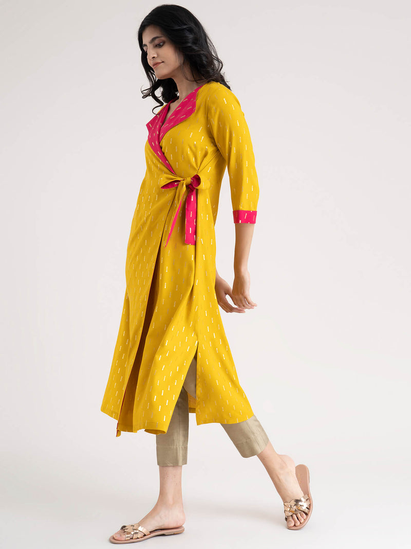 Buy Yellow Foil Print Overlap Jacket Online | pinkfort
