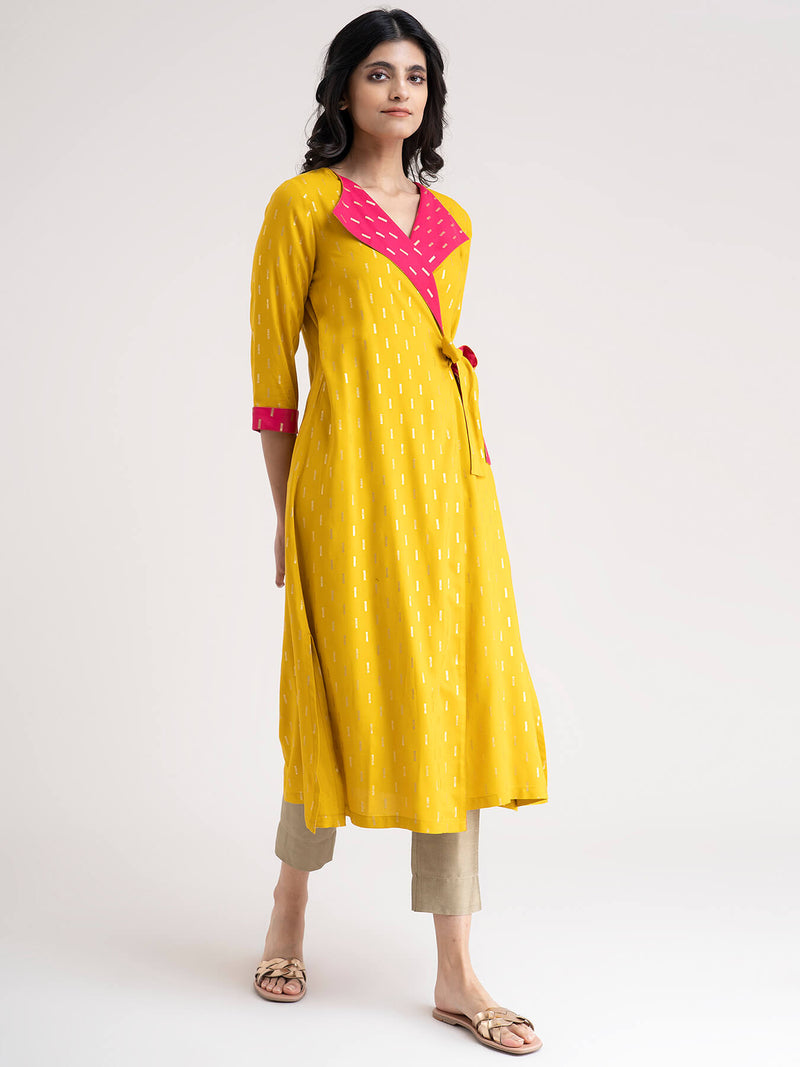 Buy Yellow Foil Print Overlap Jacket Online | pinkfort