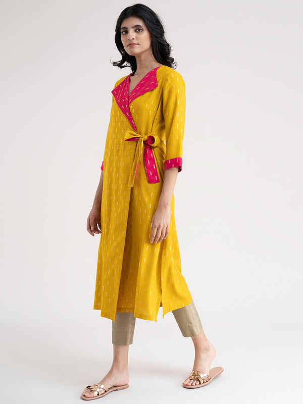 Buy Yellow Foil Print Overlap Jacket Online | pinkfort