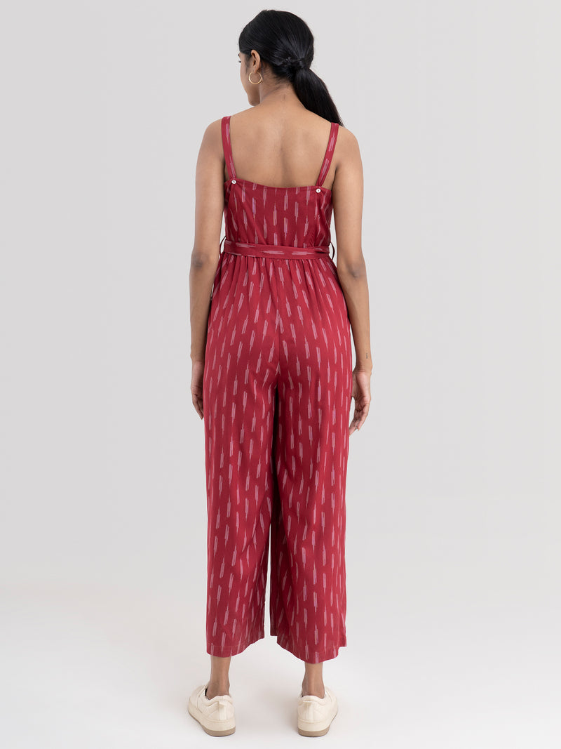 Buy Maroon Ikat Print Sleeveless Jumpsuit Online | pinkfort
