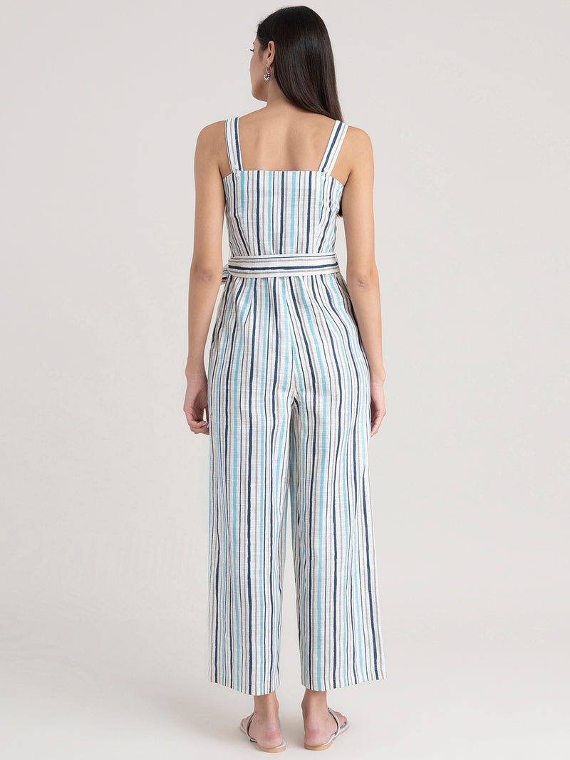 Buy Off White Striped Play Cotton Jumpsuit Online | pinkfort