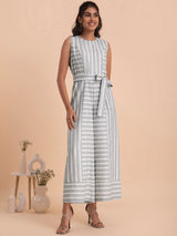 Buy Grey Cotton Striped Jumpsuit Online | Pink Fort