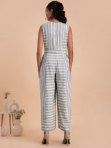 Buy Grey Cotton Striped Jumpsuit Online | Pink Fort