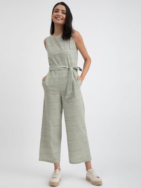 Buy Green Cotton Sleeveless Jumpsuit Online | Pink Fort