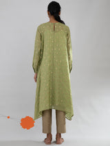 Buy Green Asymmetrical Brocade Chanderi Kurta Online | Marigold