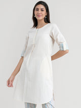 Buy Cream Self Striped Cotton Kurta Online | Marigold