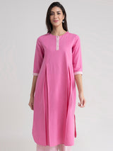 Buy Pink Inverted Box Pleated Cotton Kurta Online | Marigold