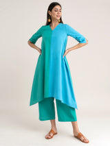 Buy Green And Blue Half & Half Asymmetrical Kurta Online | Marigold