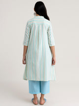 Buy Cream Front Pleat Striped Cotton Kurta Online | Marigold