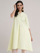 Buy Lime Green Front Pleat Striped Cotton Kurta Online | Marigold