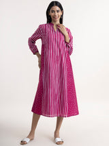 Buy Burgundy Polka and Striped A line Dress Online | Pink Fort