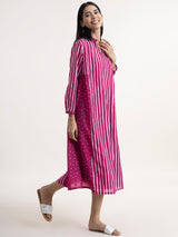 Buy Burgundy Polka and Striped A line Dress Online | Pink Fort