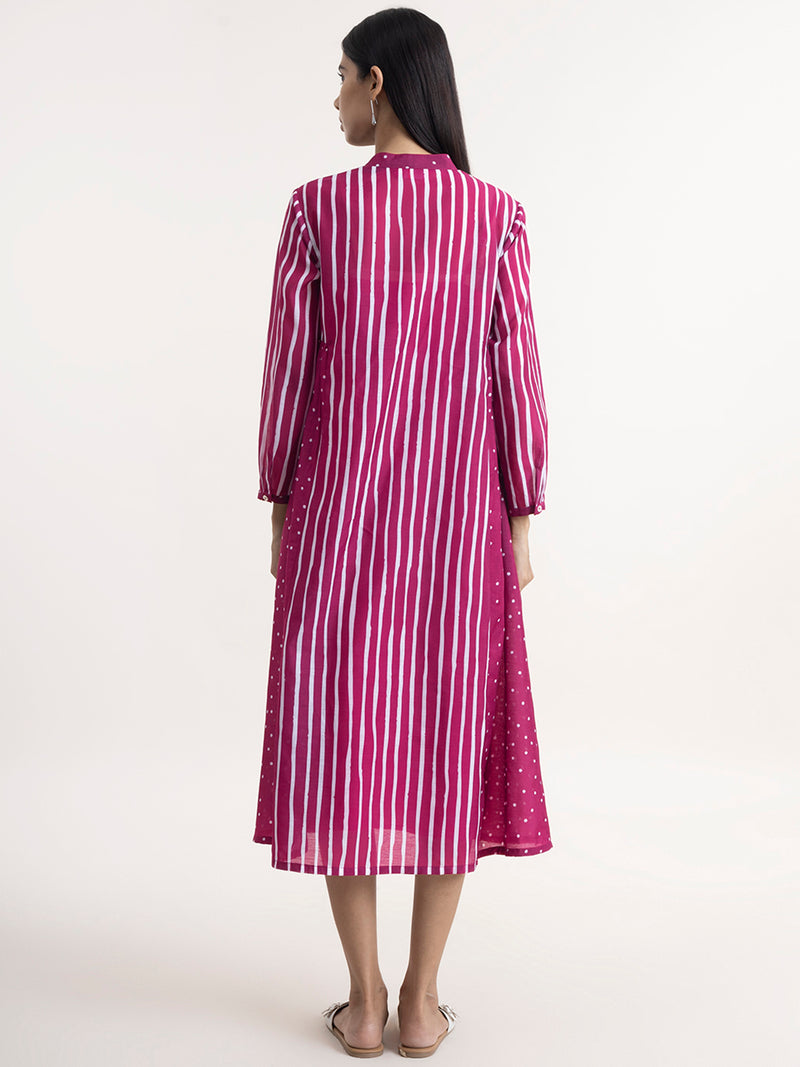 Buy Burgundy Polka and Striped A line Dress Online | Pink Fort