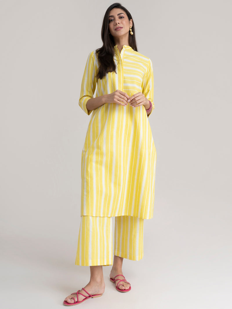 Buy Yellow Striped Play Shirt Kurta Online | Marigold