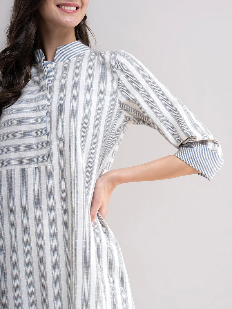 Buy Black And White Striped Play Shirt Kurta Online | Marigold