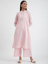 Cotton Striped A-line Kurta - Pink