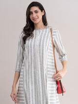 Buy Black And White Striped Shirt Kurta Online | Marigold