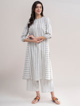 Buy Black And White Striped Shirt Kurta Online | Marigold