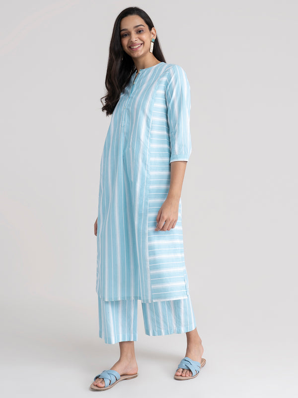 Buy Blue Mix Of Stripes Shirt Kurta Online | Marigold
