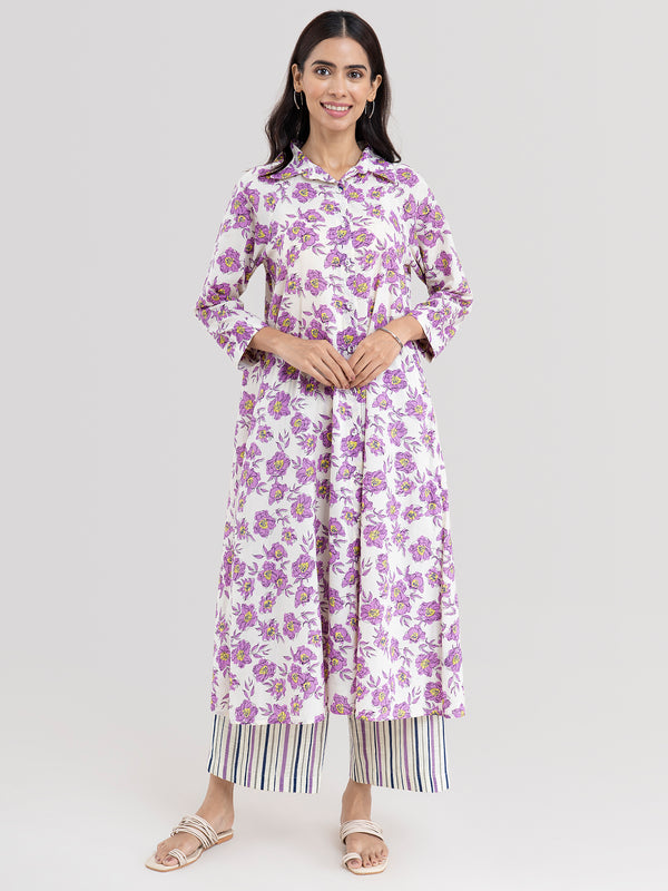 Buy Lilac Floral Cotton Kurta Online | Marigold