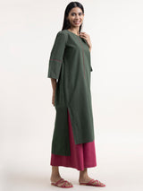 Buy Green High-Low Cotton Kurta Online | Marigold