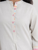 Buy Beige Mandarin Contrast Collar Kurta Online | Marigold