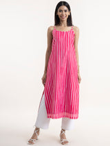 Buy Pink Chanderi Striped Sleeveless Kurta Online | Marigold