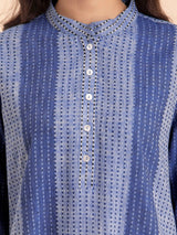 Buy Blue Cotton Striped Relaxed Kurta Online | Pink Fort