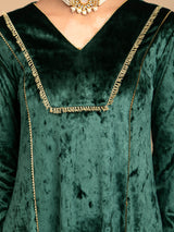 Buy Green Velvet A-line Flared Kurta Online | Marigold