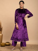 Buy Purple Velvet Flared Kurta Online | Marigold