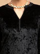 Buy Black Velvet V-neck Kurta Online | Marigold