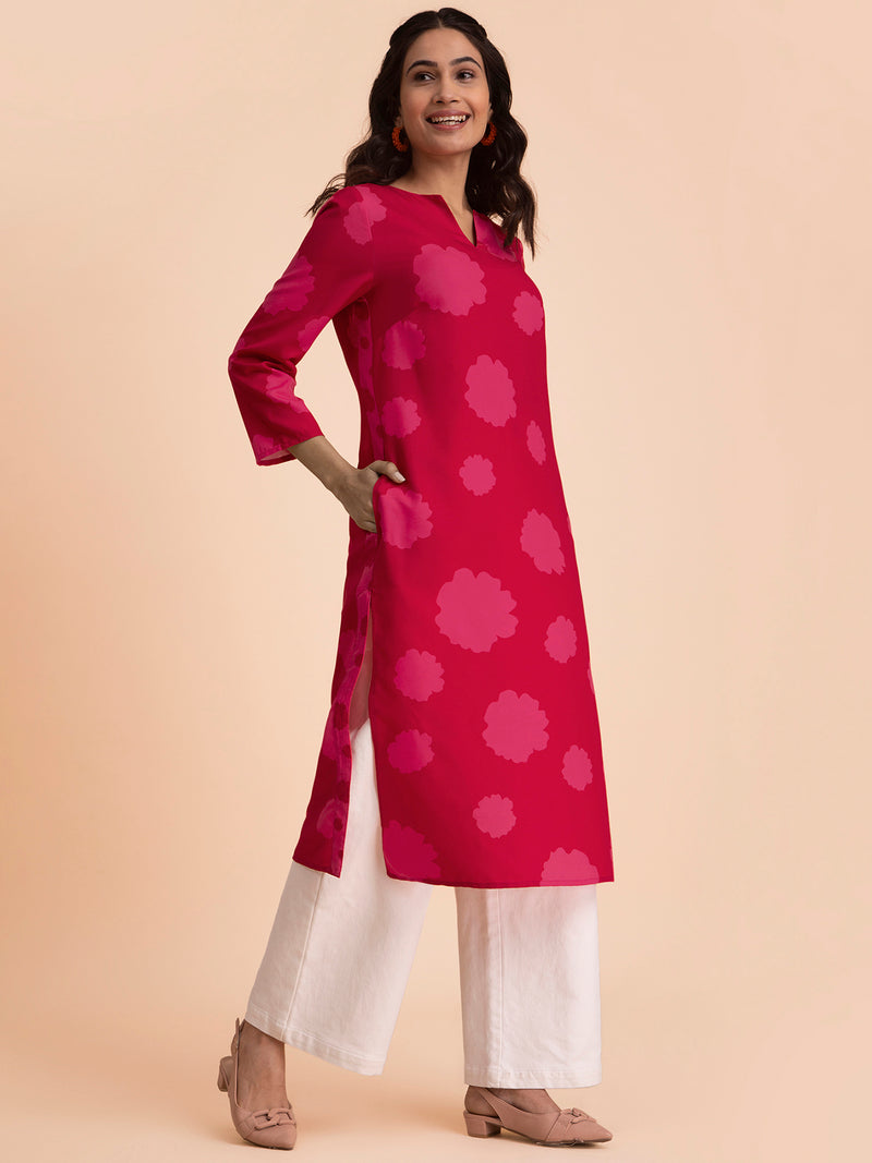 Buy Red Floral Straight Kurta Online | Pink Fort