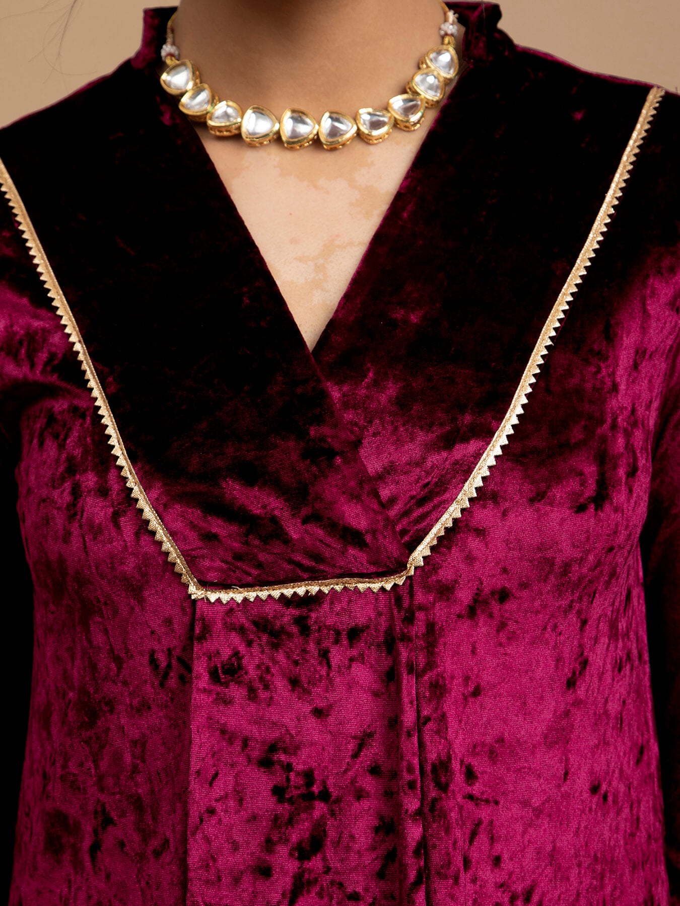 Buy Wine Velvet A-Line Flared Kurta Online | Marigold