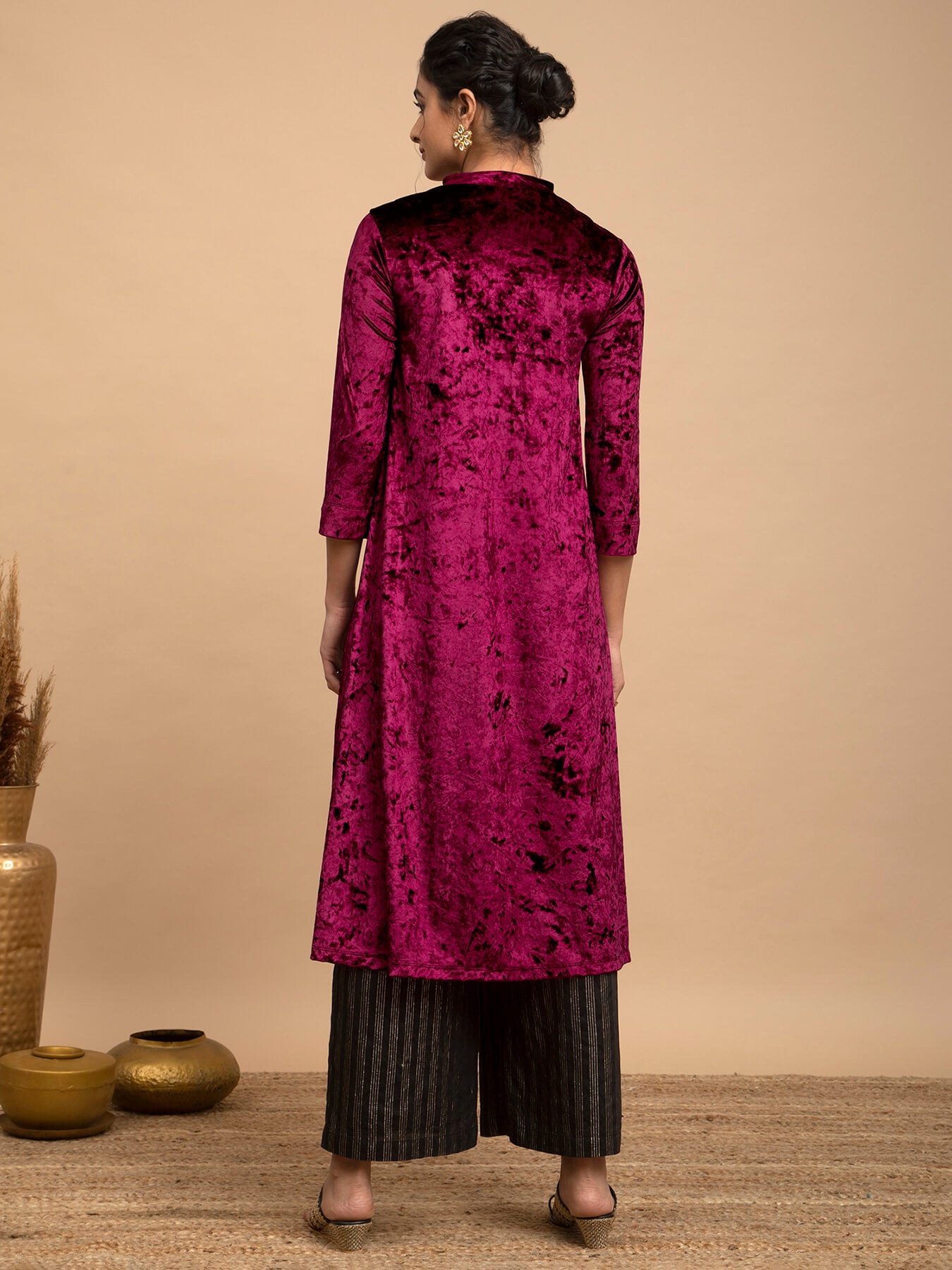 Buy Wine Velvet A-Line Flared Kurta Online | Marigold