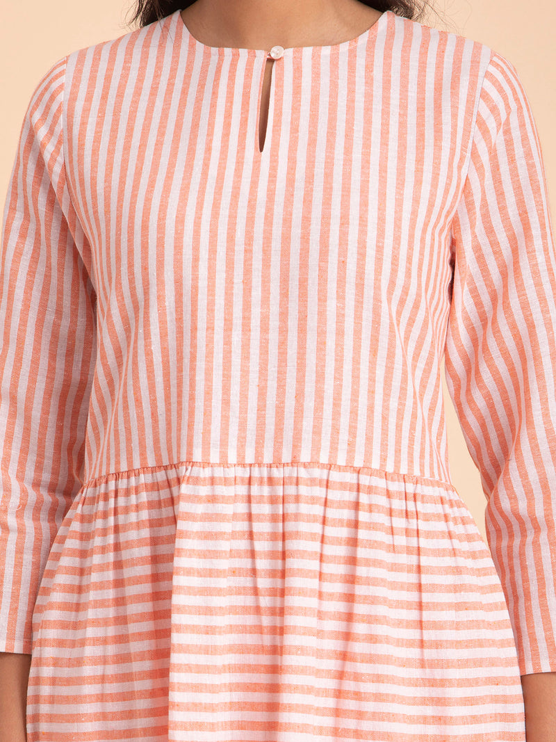 Buy Orange Striped Cotton Kurta Online | Pink Fort