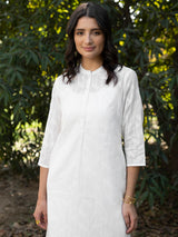 Buy White Cotton Jacquard Straight Kurta With Slip Online | Pink Fort
