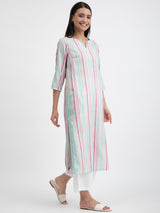 Buy Multicolour Cotton Striped Straight Kurta Online | Pink Fort