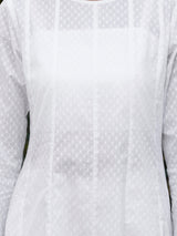 Buy White Cotton Jacquard Anarkali Kurta With Slip Online | Pink Fort