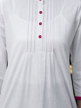 Buy White and Pink Cotton Mandarin Collar Kurta Online | Pink Fort