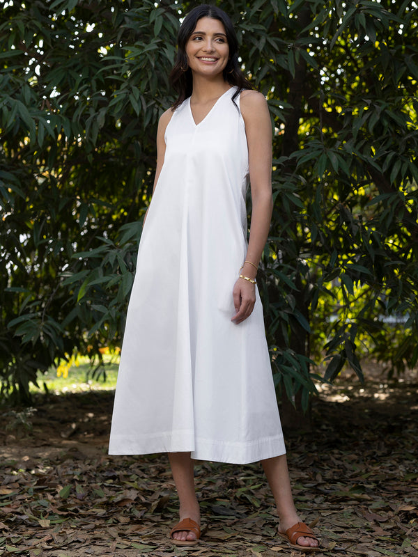 Buy White Cotton Halterneck Dress Online | Pink Fort