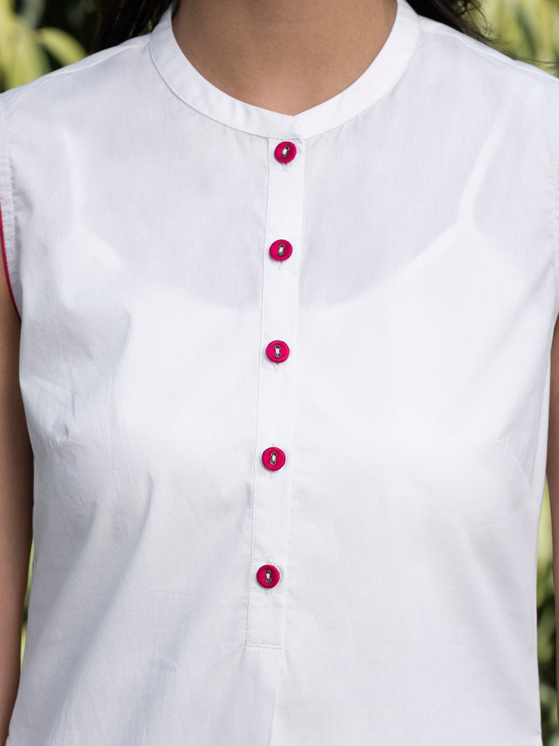 Buy White Sleeveless Cotton Poplin Kurta Online | Pink Fort