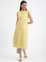 Buy Yellow Sleeveless Linen Blend Straight Kurta Online | Pink Fort