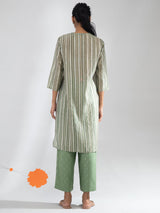 Buy Green Chanderi Gota Stripe Kurta Online | Marigold