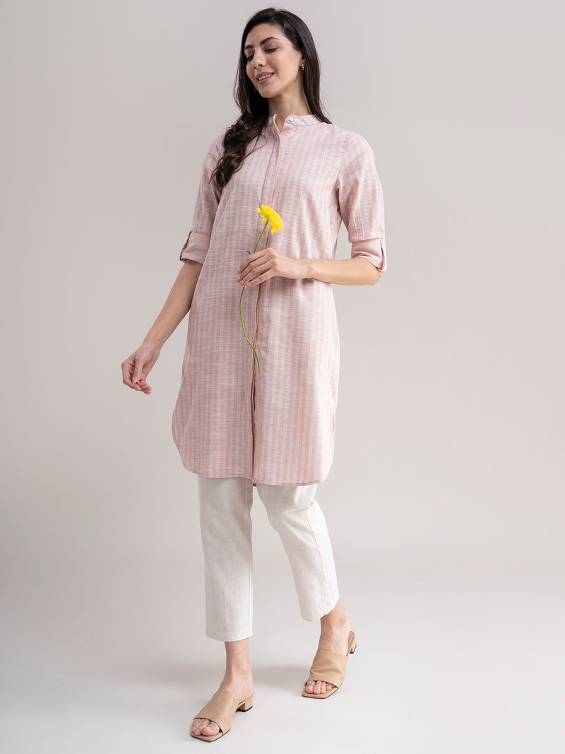 Buy Pink And Cream Check Shirt Kurta Set Online | Pink fort