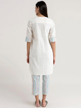 Buy Off White Striped Cotton Kurta Set Online | Pinkfort